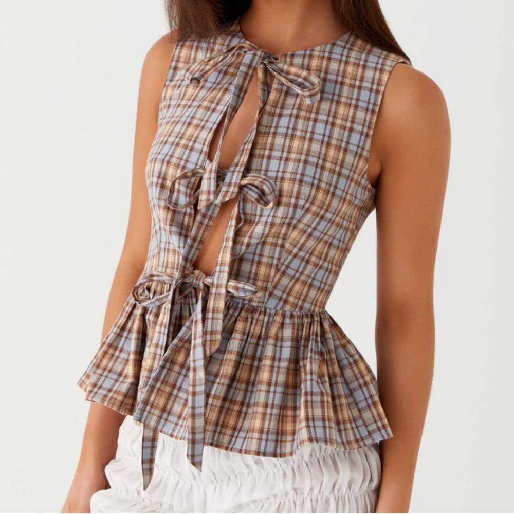 Peppermayo Cyrene Tie Top - Brown Check